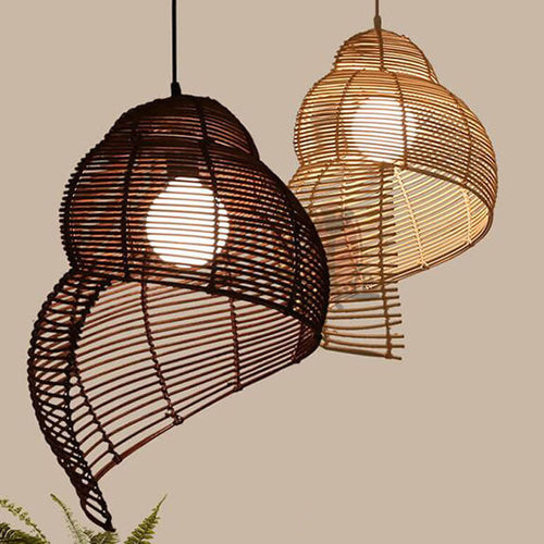 Vintage Rattan Weaving 1-Light Conch Pendant Light