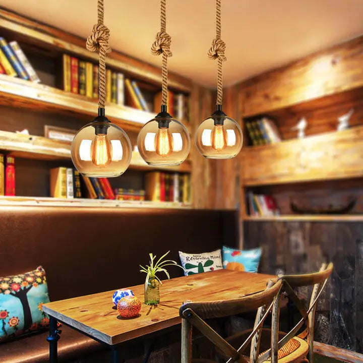 Retro Rope Hanging 1-light Glass Globe Pendant Light Lumendat
