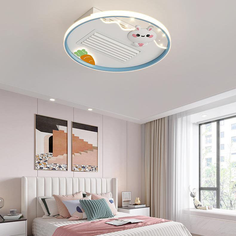 Lumendat Contemporary Creative Acrylic Astronaut Moon LED Kids Flush Mount Ceiling Invisible Bladeless Fan Light For Bedroom Lumendat