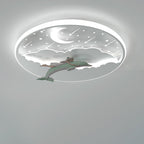 Modern Art Deco Dolphin Round Acrylic Iron LED Flush Mount Ceiling Light for Living Room