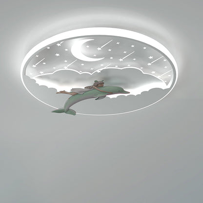 Modern Art Deco Dolphin Round Acrylic Iron LED Flush Mount Ceiling Light for Living Room