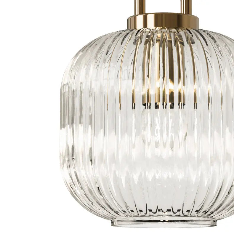 Contemporary Nordic Round Oval Pumpkin Stainless Steel Striped Glass 1-light Pendant Light for Living Room BulbSquare