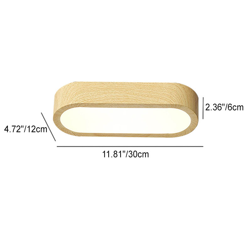 Modern Minimalist Oval Strip Wood Grain Metal LED Flush Mount Ceiling Light for Hallway