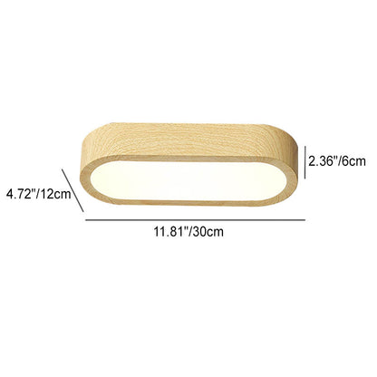 Modern Minimalist Oval Strip Wood Grain Metal LED Flush Mount Ceiling Light for Hallway