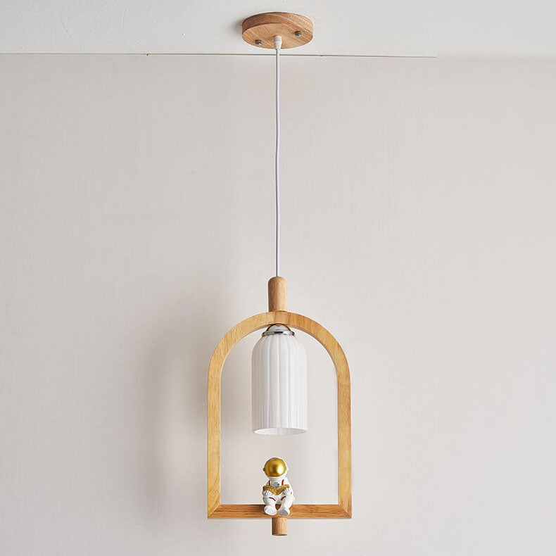 Lumendat Japanese Creative Wood Frame Resin Astronaut 1-Light Pendant Light Lumendat