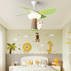 Lumendat Contemporary Creative Kids PVC Iron Wood Tree Bear LED Semi-Flush Mount Ceiling Fan Light For Bedroom Lumendat