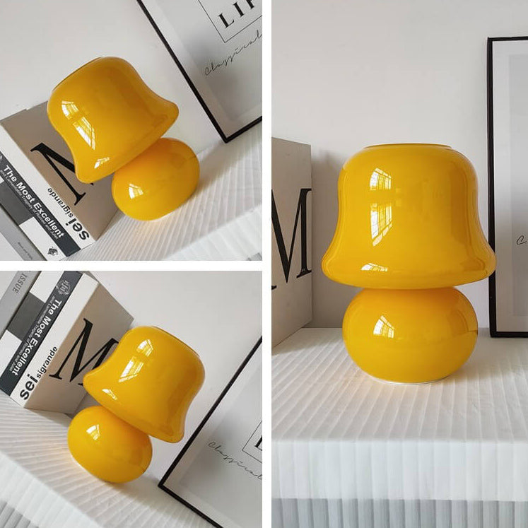French Cream Handmade Glass Mushroom 1-Light Table Lamp Lumendat