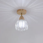 Japanese Vintage Wood Glass Cone Flower 1-light Semi-flush Mount Ceiling Light
