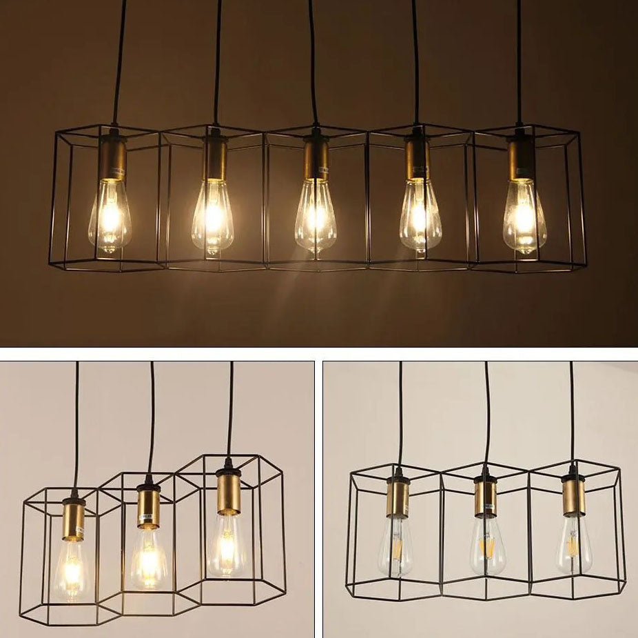 Industrial Vintage Geometric Frame Iron 3/5 Light Island Light Chandelier BulbSquare