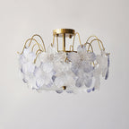Traditional French Iron Glass Round Flower 5/6 Light Semi-flush Mount Ceiling Light for Living Room