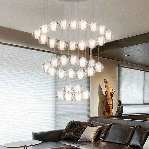 Modern Luxury Staircase Crystal Orb Ball Shade LED Loft Chandelier Lumendat
