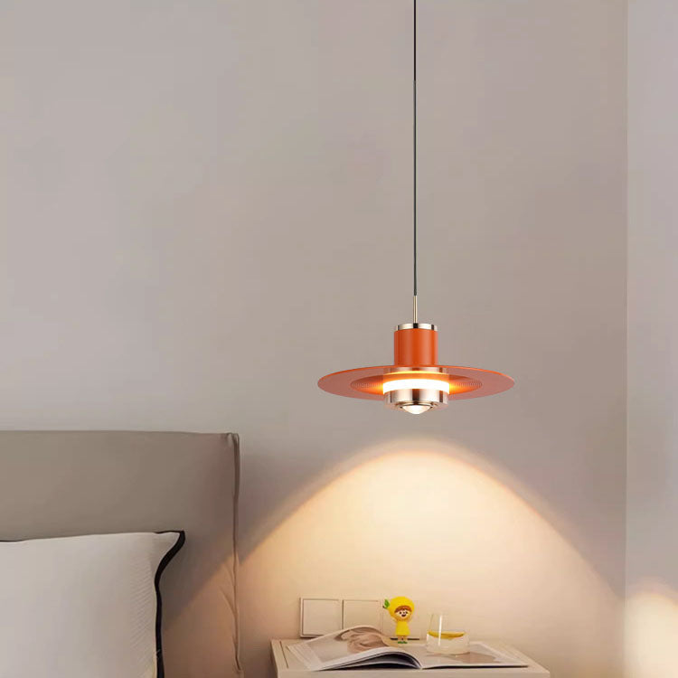 Modern Minimalist Cylinder Flying Saucer Metal LED Pendant Light for Living Room