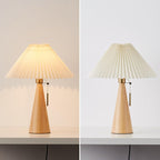 Japanese Minimalist Vintage Pleated Wooden Fabric LED Table Lamp Lumendat