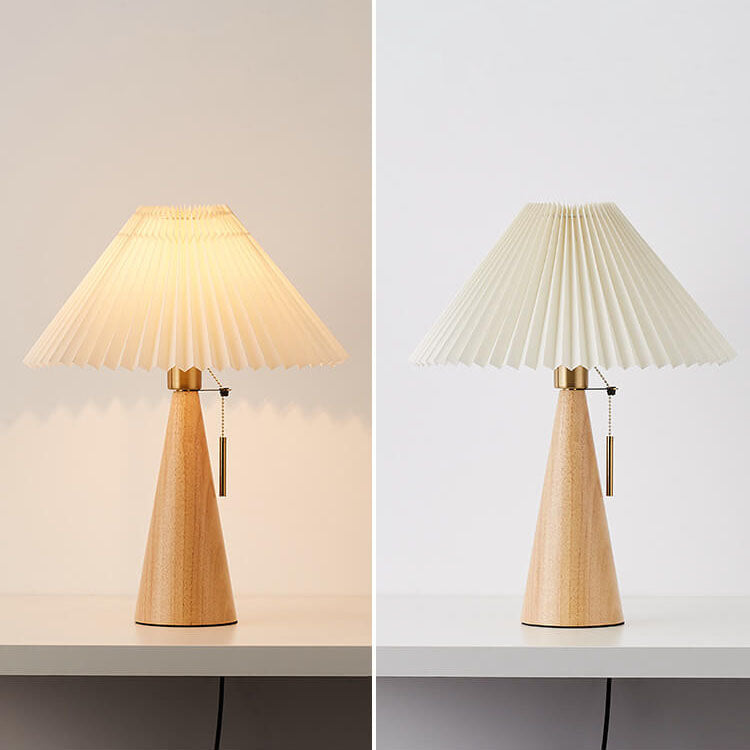 Japanese Minimalist Vintage Pleated Wooden Fabric LED Table Lamp Lumendat