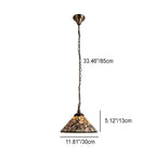 European Vintage Jade Stained Glass Cone Brass 1-Light Pendant Light