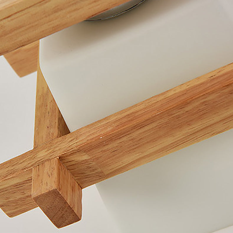 Traditional Japanese Wood Frame Glass Column 1-light Semi-flush Mount Ceiling Light for Living Room