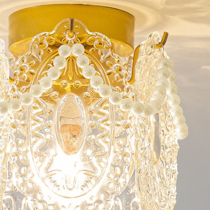 French Palace Glass Pearl Chain Cylinder 1-light Semi-flush Mount Ceiling Light