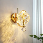Modern Luxury Metal Iron Stainless Steel Crystal Ball Cylinder 1-Light Wall Sconce Lamp For Bedside Lumendat
