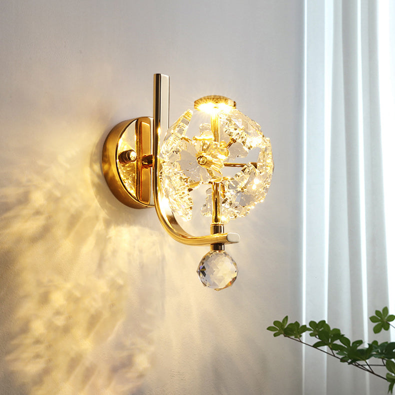Modern Luxury Metal Iron Stainless Steel Crystal Ball Cylinder 1-Light Wall Sconce Lamp For Bedside Lumendat