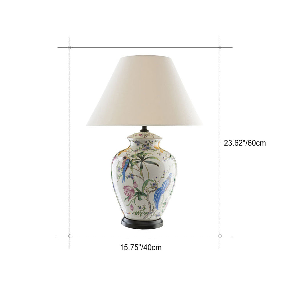 Modern Retro Ceramic Idyllic Flower and Bird 1-Light Table Lamp Lumendat