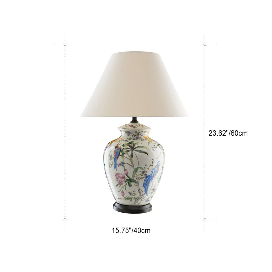Modern Retro Ceramic Idyllic Flower and Bird 1-Light Table Lamp Lumendat