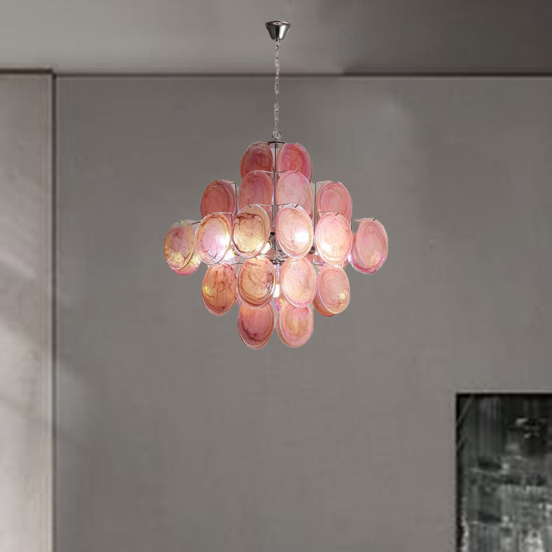 Traditional French Flower Shaped Iron Glass 5/9/12 Light Chandelier for Living Room BulbSquare