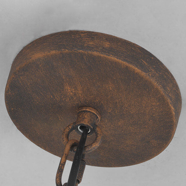 Traditional Vintage Round Trapezoidal Animal Iron 1-light Pendant Light for Living Room BulbSquare