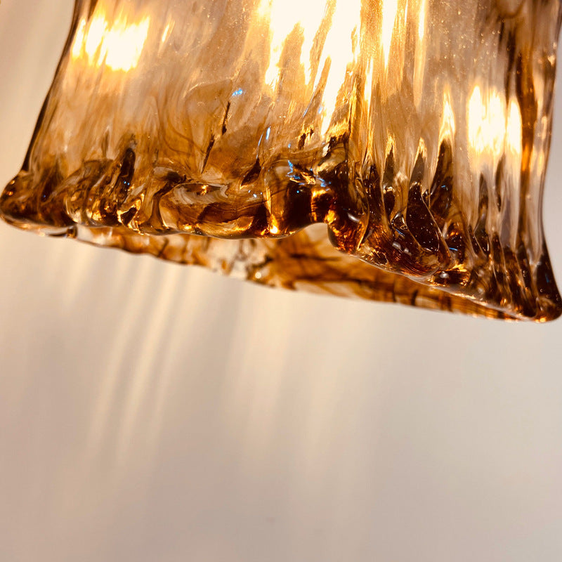 Traditional Vintage Amber Square Glass Brass 1-light Pendant Light for Living Room BulbSquare