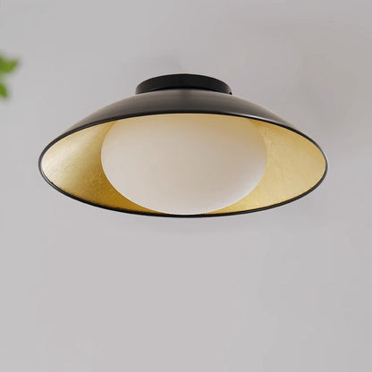 Traditional Vintage Iron Glass Ball Bowl 1-Light Semi-Flush Mount Ceiling Light For Bedroom
