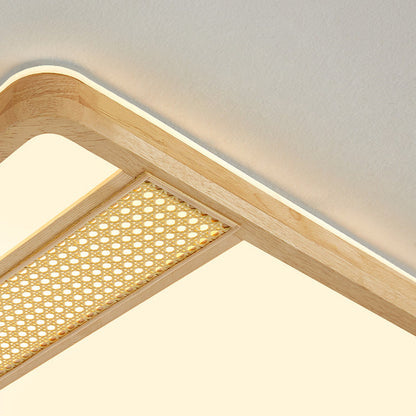 Modern Minimalist Square Solid Wood Acrylic LED Flush Mount Ceiling Light for Living Room