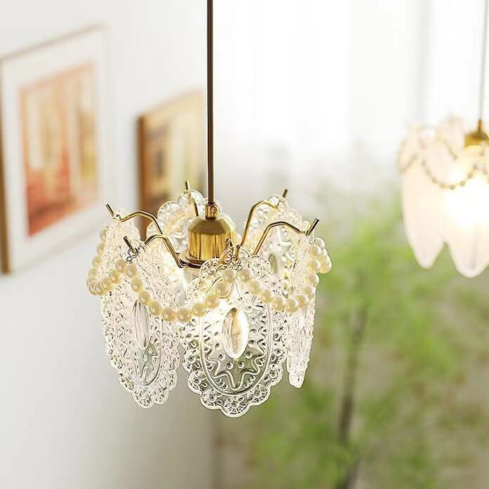 French Light Luxury Hardware Glass 1-Light Pendant Light