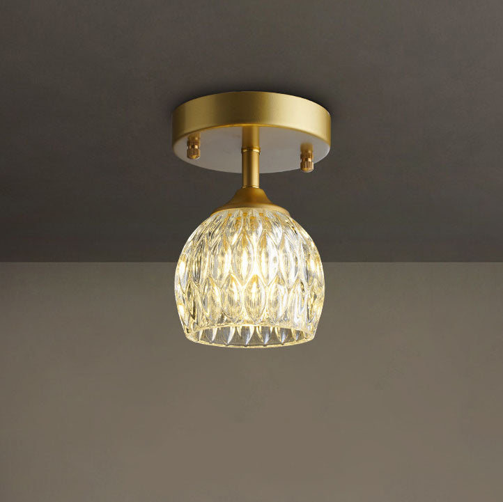 European Light Luxury Round Head Iron Glass 1-light Semi-flush Mount Light