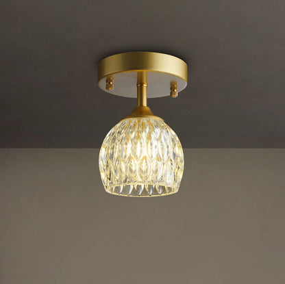 European Light Luxury Round Head Iron Glass 1-light Semi-flush Mount Light