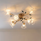 Traditional European Floral Iron Glass 6/8/10 Light Semi-flush Mount Ceiling Light for Bedroom