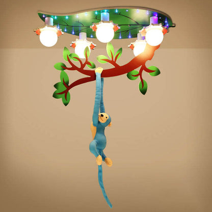 Contemporary Creative Kids Monkey Leaf Acrylic 5-light Flush Mount Ceiling Light for Bedroom