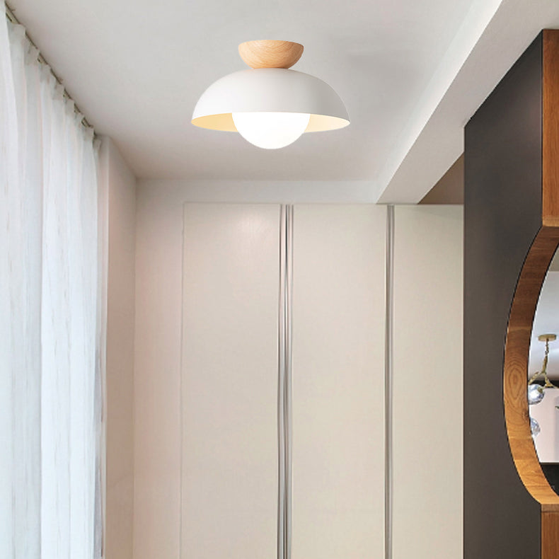 Modern Minimalist Round Iron Glass 1-Light Semi-Flush Mount Ceiling Light For Living Room Lumendat