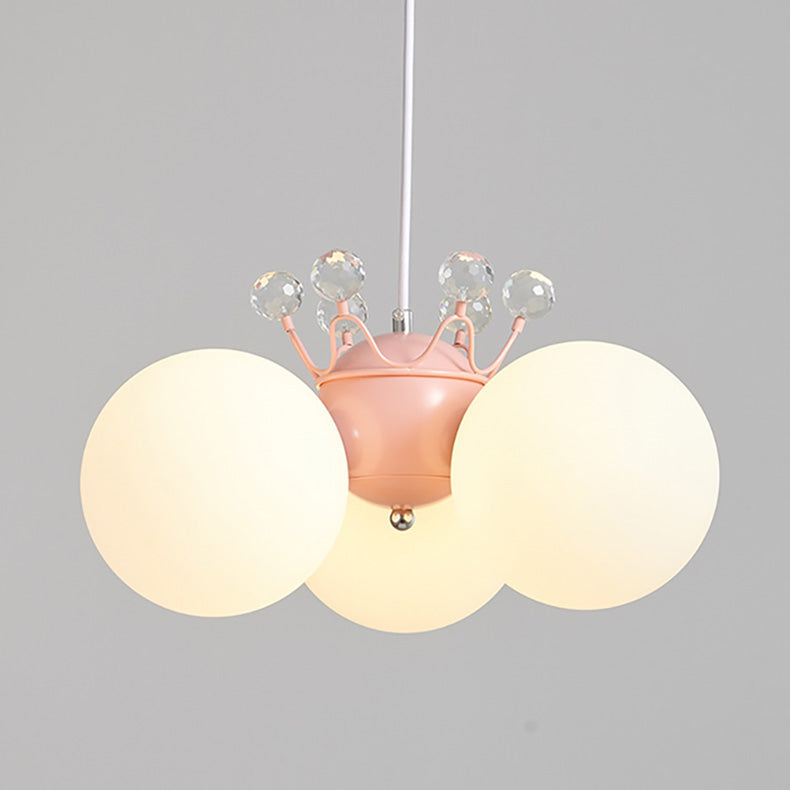 Lumendat Contemporary Creative Cream Hardware Crystal Decor PE Round Shade 3-Light Kids Chandelier For Living Room Lumendat