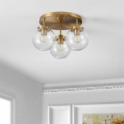 Industrial Glass Spherical / Long Barrel Design 3-light Semi-flush Mount Light