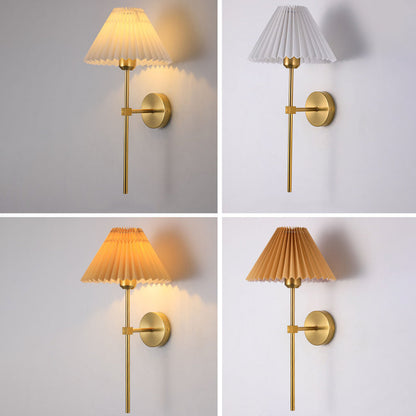 Vintage Pleated Fabric Shade Straight Arm 1-Light Wall Sconce Lamp