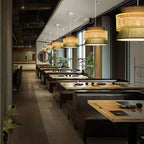 Modern Rattan Japanese Drum Shape 1-light Pendant Light BulbSquare