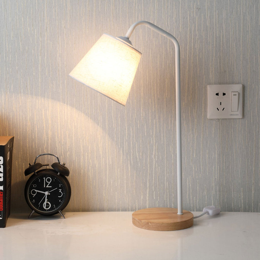 Nordic Minimalist Cone Linen Shade Wood Base 1-Light Table Lamp Lumendat