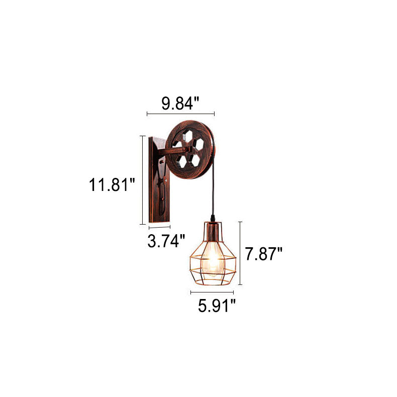 Vintage Industrial Iron Pulley Cage 1-Light Wall Sconce Lamp Lumendat