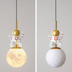 Contemporary Nordic Kids Orb Astronaut Iron Resin 1-light Pendant Light for Bedroom BulbSquare