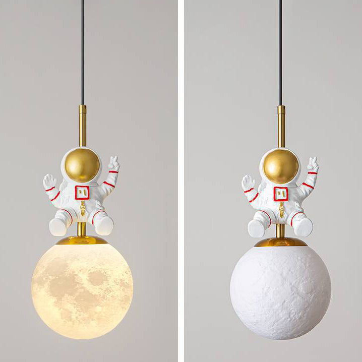 Contemporary Nordic Kids Orb Astronaut Iron Resin 1-light Pendant Light for Bedroom BulbSquare