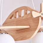 Lumendat Contemporary Creative Rubberwood Aircraft Design Glass 3-Light Kids Chandelier For Bedroom Lumendat