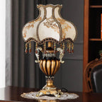 Traditional European Vintage Fabric Beaded Curtain Resin Base Palace 1-Light Table Lamp For Study Lumendat