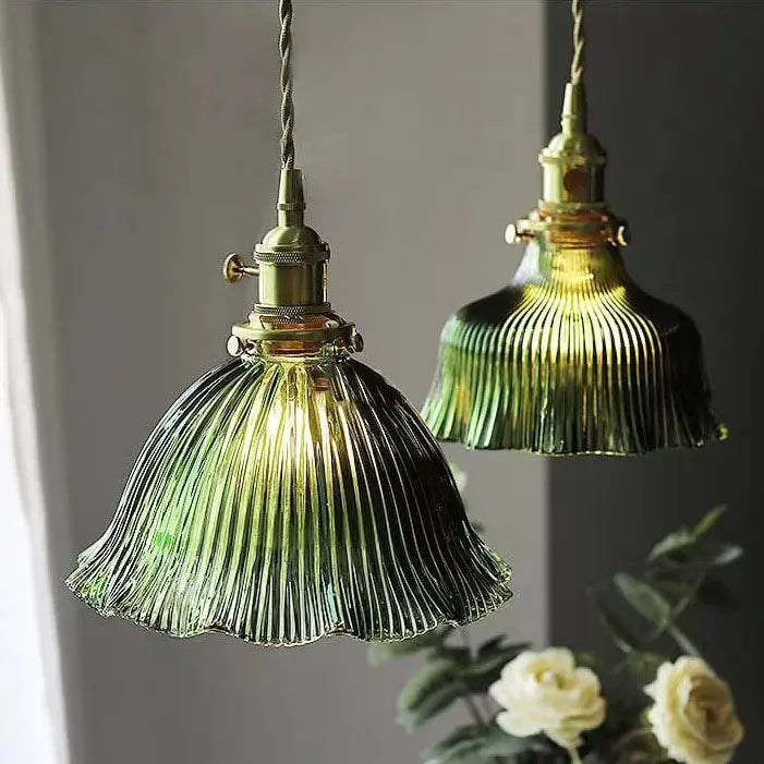 Nordic Modern Minimalist Flower Copper Walnut Glass 1-light Pendant Light Lumendat
