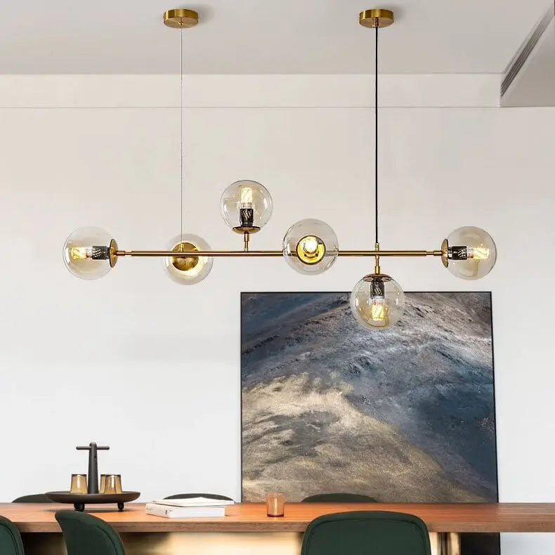 Nordic Minimalist Colorful Orb Metal Glass 6-light Island Light Chandelier BulbSquare