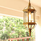 Contemporary Retro Hexagonal Lantern Glass Aluminum 1-light Waterproof Pendant Light for Outdoor Patio BulbSquare