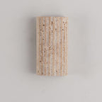 Traditional Japanese Striped Beige Travertine Semicircle LED Waterproof Wall Sconce Lamp For Living Room